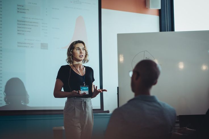 Woman addressing a business